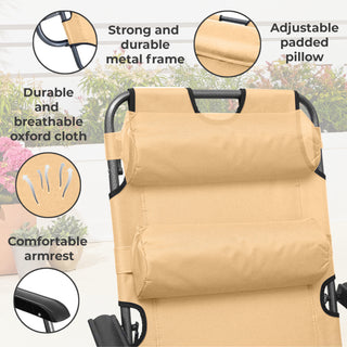 Neo Beige Pair of 2 In 1 Sun Lounger Chairs Set