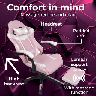 Neo Gaming Chair Pink & White PU Leather with Footrest