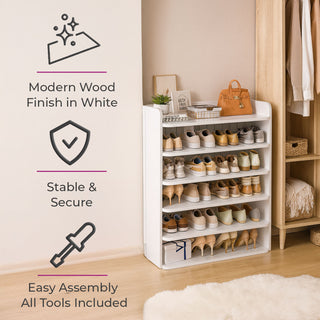 Neo White 6 Tier Wooden Shoe Rack