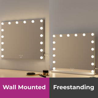 Neo Hollywood Vanity Touch Wall Mounted and Freestanding Mirror with 16 LED Bulbs