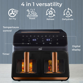 Neo Digital Electric Air Fryer Black & Copper 8.5L with Dual Drawer & Glass Viewing Window