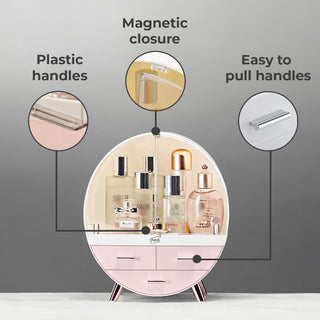 Neo Pink 2 Drawer Round Cosmetic Organiser