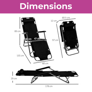Neo Black Pair of 2 In 1 Sun Lounger Chairs Set