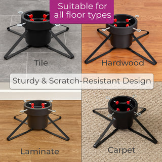 Neo Black Christmas Tree Stand for Real Trees up to 8ft Extra Large Heavy Duty Metal Base with 4 Screws 3.3L Water Reservoir Tank Secure Stylish Festive Stable Design