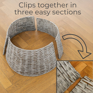 Neo Grey Willow Christmas Tree Skirt Natural Rustic Handwoven Half Split Willow Base Cover Hider Collar