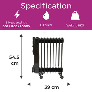 Neo 9 Fin Black Electric Oil Filled Radiator