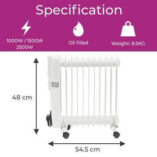 Neo 2500W 11 Fin Electric Oil Filled Radiator With Timer - White