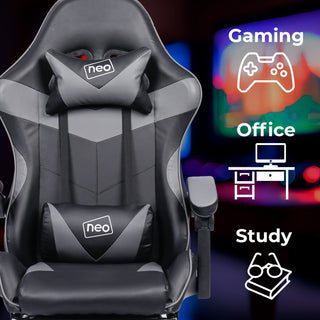 Neo Gaming Chair Grey & Black PU Leather with Footrest