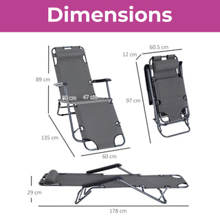 Neo Grey Pair of 2 In 1 Sun Lounger Chairs Set