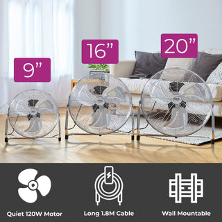Neo High Velocity Chrome Metal Floor Freestanding Fan  - 9 Inch