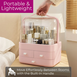 Neo Pink Acrylic Makeup Storage Organiser with Lid & Drawers