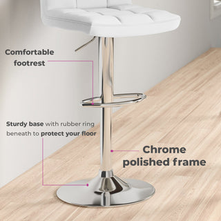 Neo Bar Stool White Faux Leather & Steel Base Set of Two