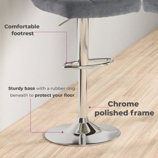 Neo Bar Stool Dark Grey Fabric & Polished Steel Frame Set of Two