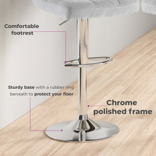 Neo Bar Stool Grey Fabric & Polished Steel Base Set of Two