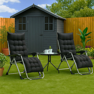 Neo Black Zero Gravity Sun Lounger With Padded Cushions Set of Two