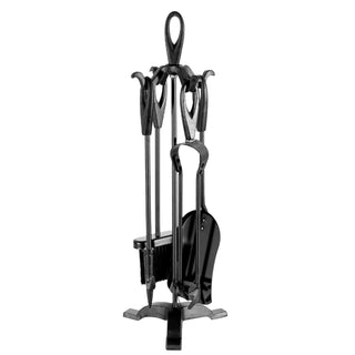 Neo Black Fireplace Fireside 5 Piece Set & Stand