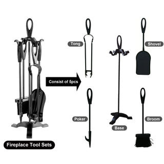 Neo Black Fireplace Fireside 5 Piece Set & Stand