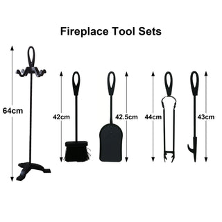 Neo Black Fireplace Fireside 5 Piece Set & Stand