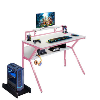 Neo Gaming Desk Pink Ergonomic 2 Tier