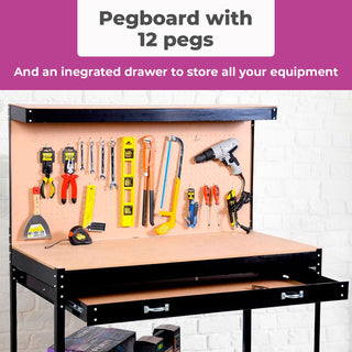 Neo Black Workbench Heavy-Duty Steel Pegboard Drawer