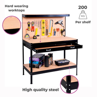 Neo Black Workbench Heavy-Duty Steel Pegboard Drawer