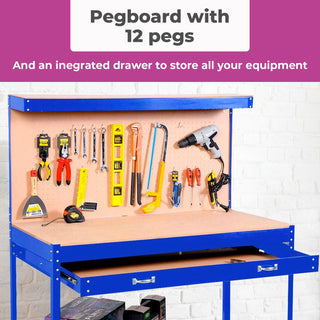 Neo Blue Workbench Heavy-Duty Steel Pegboard Drawer