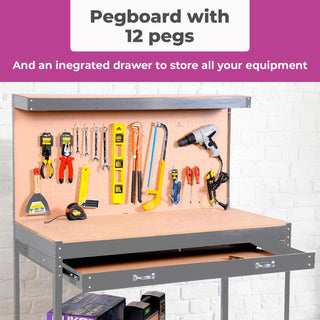 Neo Grey Workbench Heavy-Duty Steel Pegboard Drawer