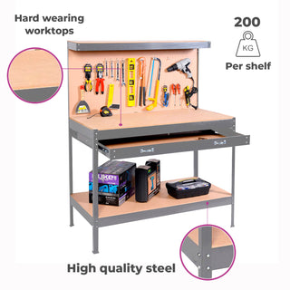 Neo Grey Workbench Heavy-Duty Steel Pegboard Drawer