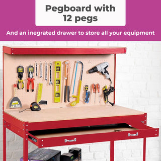 Neo Red Workbench Heavy-Duty Steel Pegboard Drawer