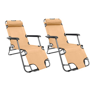 Neo Beige Pair of 2 In 1 Sun Lounger Chairs Set