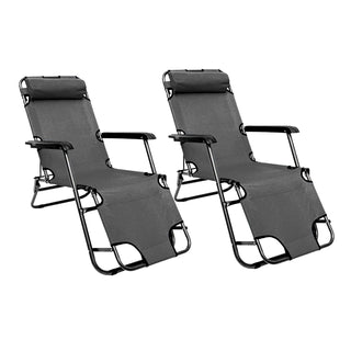 Neo Grey Pair of 2 In 1 Sun Lounger Chairs Set