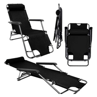Neo Black Pair of 2 In 1 Sun Lounger Chairs Set