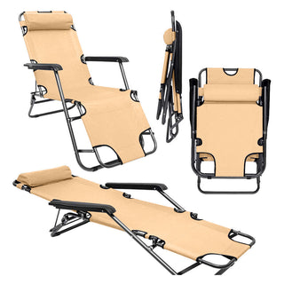 Neo Beige Pair of 2 In 1 Sun Lounger Chairs Set