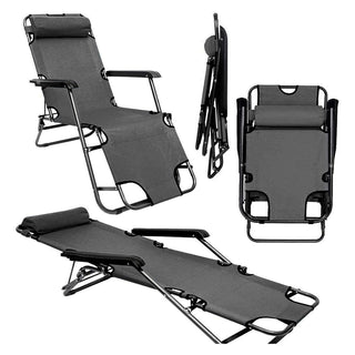 Neo Grey Pair of 2 In 1 Sun Lounger Chairs Set
