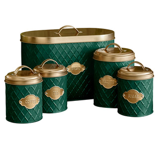 Neo Emerald Green Embossed 5 Piece Kitchen Canister Set