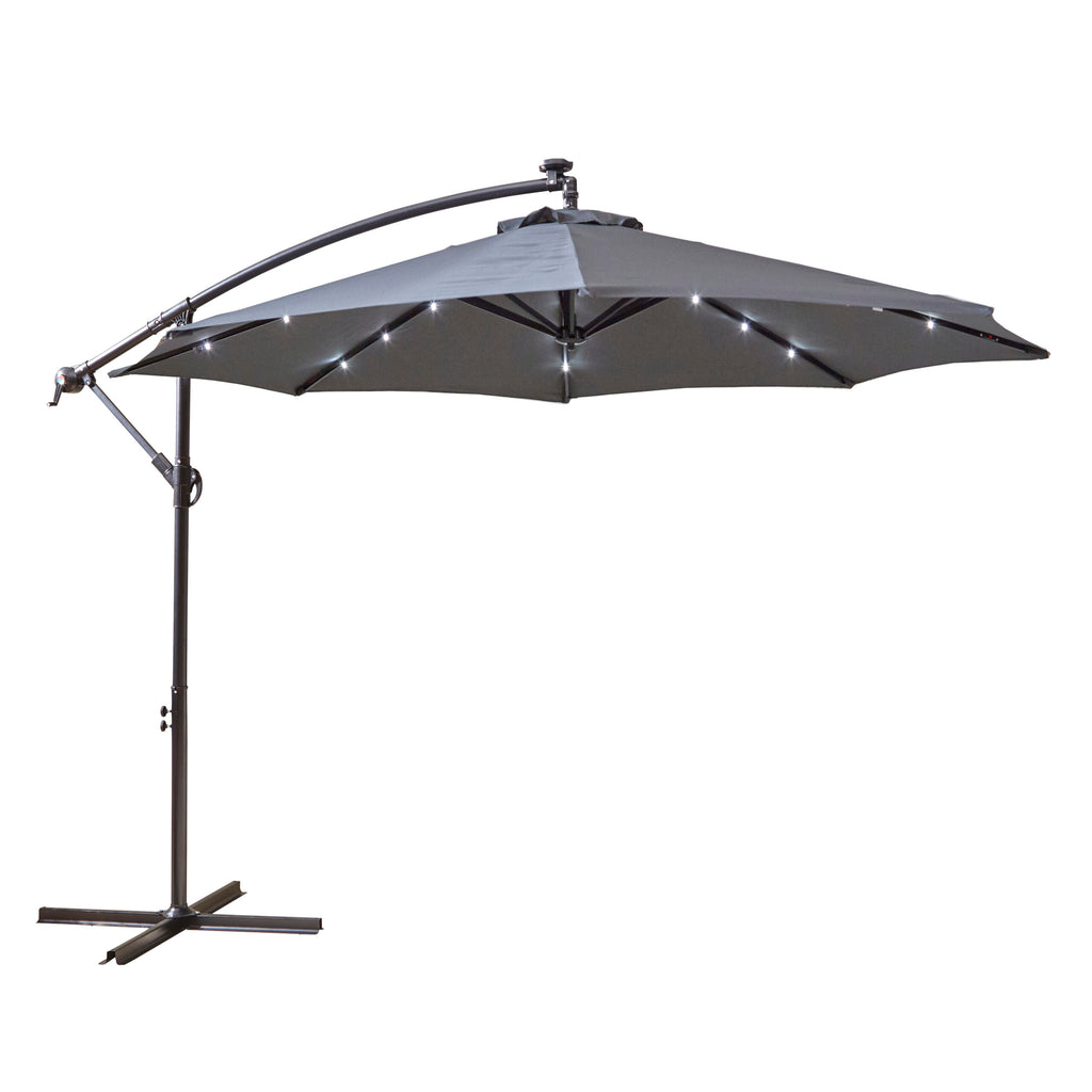 gray patio umbrella wirh lights Neo 3M Grey Outdoor Freestanding Parasol with Led Lights – Neo Direct