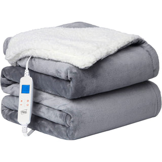 Neo Grey Electric Heated Throw Over Reversible Blanket
