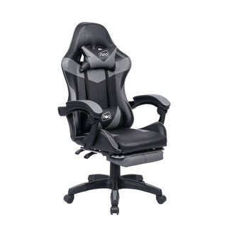 Neo Gaming Chair Grey & Black PU Leather with Footrest