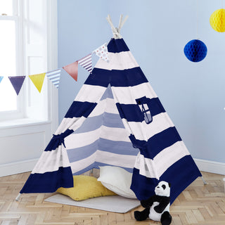 Neo Navy and White Stripe Canvas Kids Indian Tent TeePee