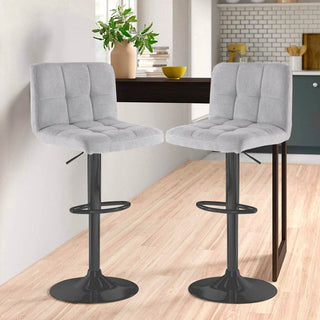 Neo Bar Stool Grey Fabric with Adjustable Black Steel Base