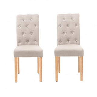 Set of Two Neo Cream Fabric High Button Back Roll Top Dining Table Chairs