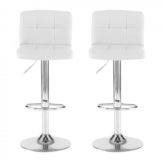Neo Bar Stool White Faux Leather & Steel Base Set of Two