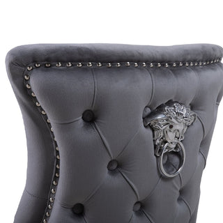 Set of Two Neo Grey Studded Velvet Dining Table Chairs with Mirrored Legs