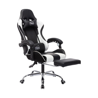 Neo Gaming Chair White  Black Leather with Massage Function & Footrest