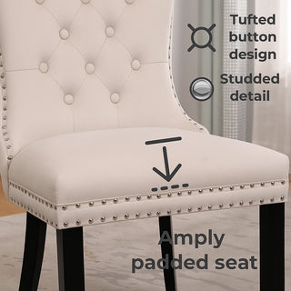 Neo Set Of Two Studded Natural Velvet Dining Chairs with Ring Knocker Detail