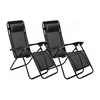 Neo Black Zero Gravity Recliner Garden Sun Loungers x2