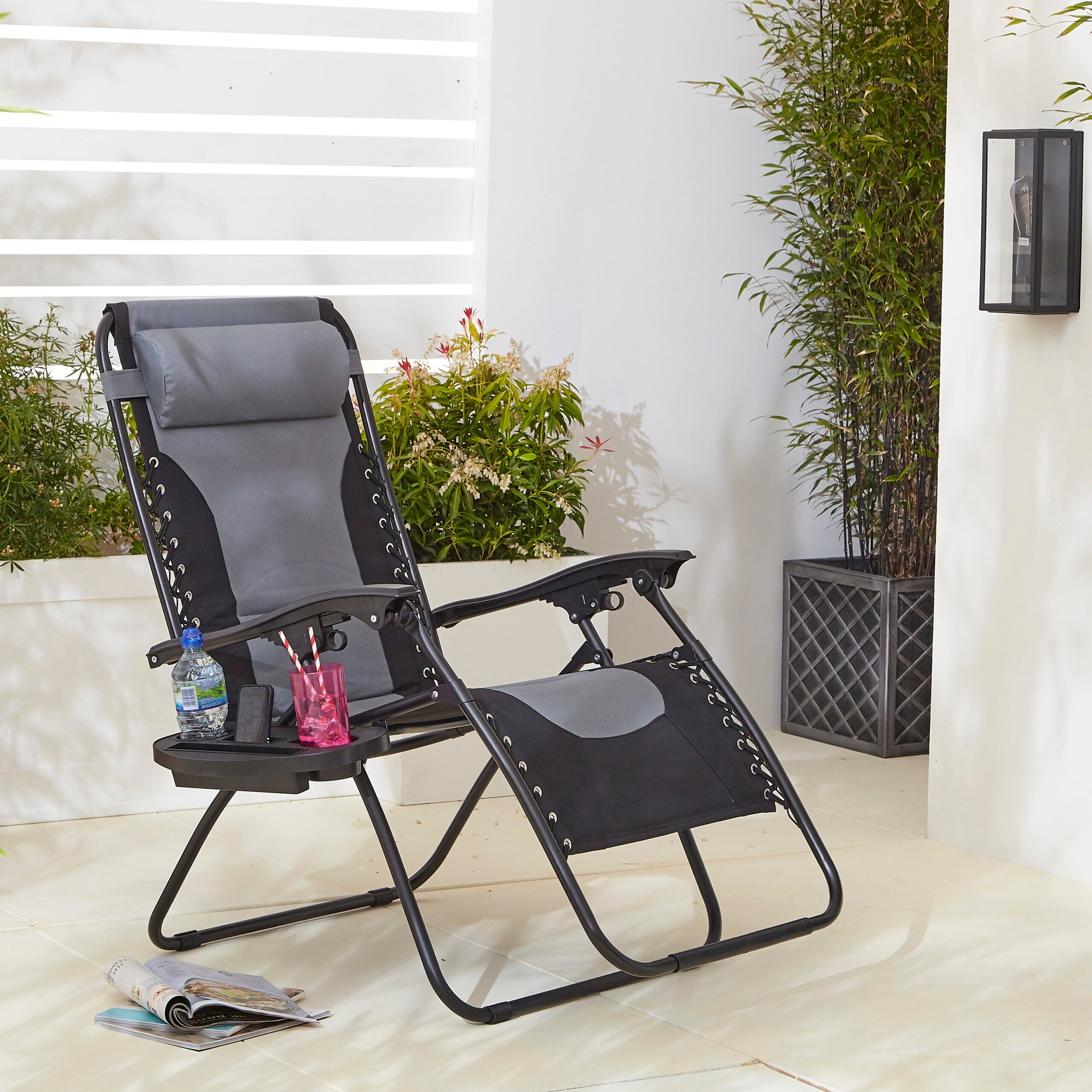 Reclining Chair Zero Gravity Metal Sun Loungers Neo Pair Of Grey