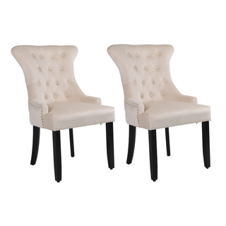 Neo Studded Natural Velvet Dining Chairs with Ring Knocker Detail x2