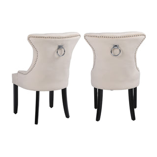 Neo Studded Natural Velvet Dining Chairs with Ring Knocker Detail x2