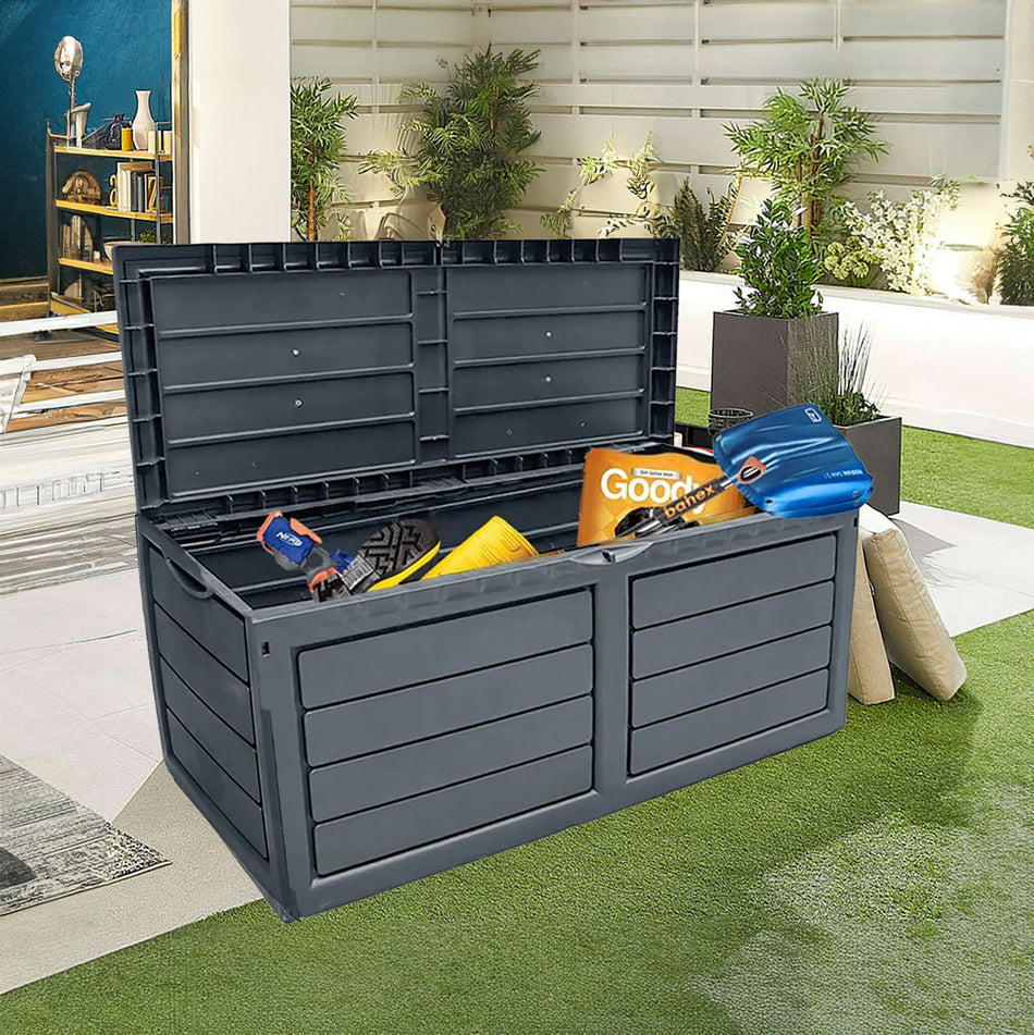 Neo 320 Litre Dark Grey Plastic Outdoor Garden Storage Box With Wooden Fence Effect